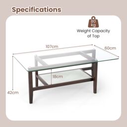 Gymax Glass Coffee Table 2-Tier Coffee Table With Storage Shelf-Brown in Brown - thumbnail 2