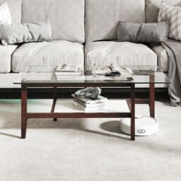 Gymax Glass Coffee Table 2-Tier Coffee Table With Storage Shelf-Brown in Brown - thumbnail 4