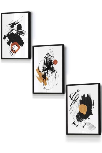 ARTZE Framed Abstract Black, Yellow, Orange Oil Strokes Framed Wall Art - Small in Black - Size: W33 cm x H45 cm x D20mm - image 1