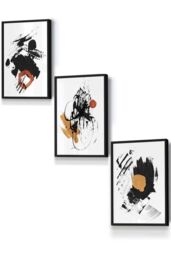 ARTZE Framed Abstract Black, Yellow, Orange Oil Strokes Framed Wall Art - Small in Black - Size: W33 cm x H45 cm x D20mm - thumbnail 1