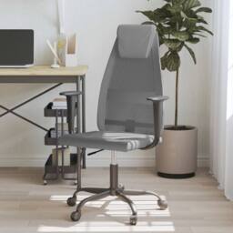 Berkfield Home Office Chair Grey Mesh Fabric & Faux Leather