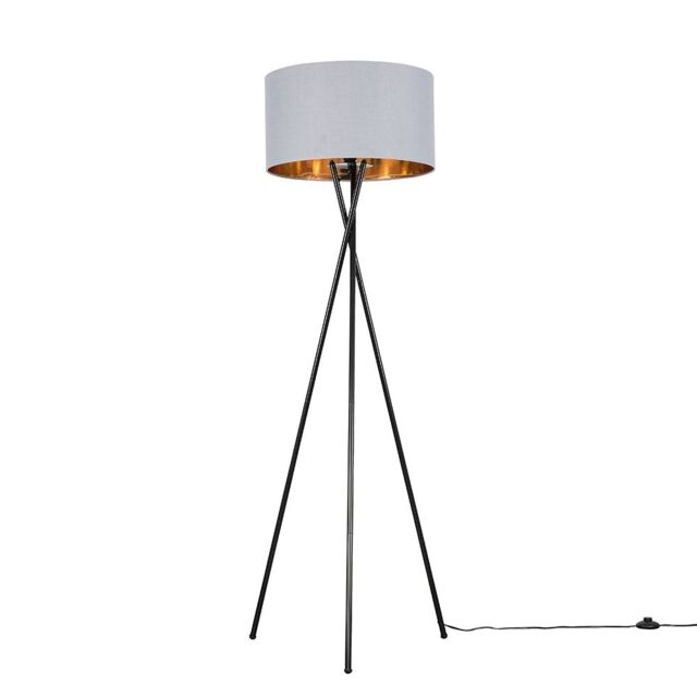 ValueLights Camden Grey & Metallic Inner Shade & Black Tripod Floor Lamp with Bulb in Metallic Gold - image 1