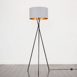 ValueLights Camden Grey & Metallic Inner Shade & Black Tripod Floor Lamp with Bulb in Metallic Gold - thumbnail 2