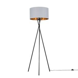 ValueLights Camden Grey & Metallic Inner Shade & Black Tripod Floor Lamp with Bulb in Metallic Gold - thumbnail 1