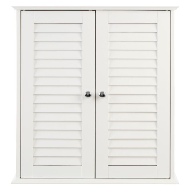 Orsina White Wood 2 Door Wall Cabinet, Decorative Wall Cabinet With Doors & Shelves, Kitchen Wall Storage Unit - image 1
