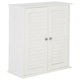 Orsina White Wood 2 Door Wall Cabinet, Decorative Wall Cabinet With Doors & Shelves, Kitchen Wall Storage Unit - thumbnail 3