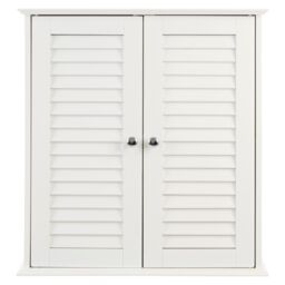 Orsina White Wood 2 Door Wall Cabinet, Decorative Wall Cabinet With Doors & Shelves, Kitchen Wall Storage Unit - thumbnail 1