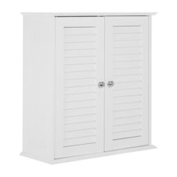 Orsina White Wood 2 Door Wall Cabinet, Decorative Wall Cabinet With Doors & Shelves, Kitchen Wall Storage Unit - thumbnail 2