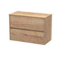 Balterley Chartley 2 Drawer Wall Hung Vanity Unit, Autumn Oak, 800mm in Brown