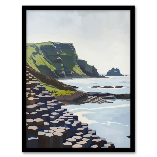 "Artery8 Giants Causeway Seaside Columns Coastal Ireland Framed Art Print in Blue - Size: W12"" x H16""" - image 1