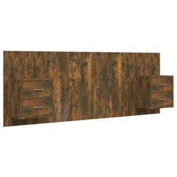Berkfield Home Bed Headboard with Cabinets Smoked Oak Engineered Wood in Brown - thumbnail 2