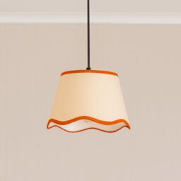 ValueLights Dutton Natural Fabric Scallop Edge Small Lamp Shade with LED Bulb in Burnt Orange - thumbnail 3