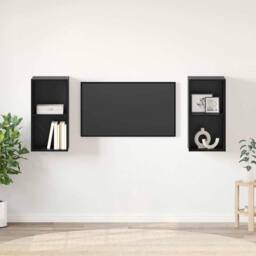 Berkfield Home Wall TV Cabinet 2 pcs Black oak 37 x 37 x 72 cm Engineered wood - thumbnail 2