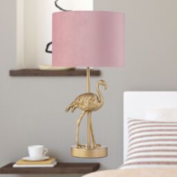 First Choice Lighting Set of 2 Flamingo - Gold Table Lamps with Pink Velvet Shades - thumbnail 7