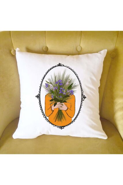 Afewhometruths February Birth Flower Cushion in Off-White - Size: 40 cm x 40 cm