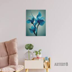 "Artery8 Elegant Orchid Flowers Floral Canvas Wall Art Print in Blue - Size: W18"" x H24""" - thumbnail 3