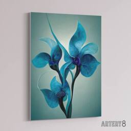 "Artery8 Elegant Orchid Flowers Floral Canvas Wall Art Print in Blue - Size: W18"" x H24""" - thumbnail 2