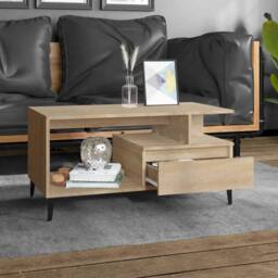 Berkfield Home Elegant Coffee Table Sonoma Oak 90x49x45 cm Engineered Wood in Natural - Size: 90 x 49 x 45 cm