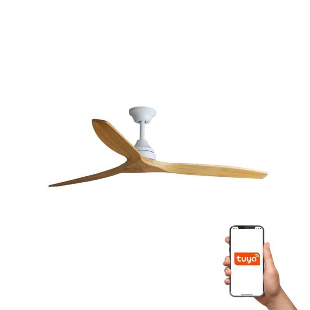 Netlighting Alo Large 3 Blade Ceiling Fan Matt White Wood Tuya Smart System in Light Brown - image 1