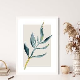 ARTZE Papyrus Leaf Teal & Green Mid Century Modern Framed Print SIZE: A3 with White Frame - Size: A2 - thumbnail 2