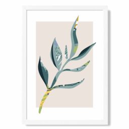 ARTZE Papyrus Leaf Teal & Green Mid Century Modern Framed Print SIZE: A3 with White Frame - Size: A2 - thumbnail 1