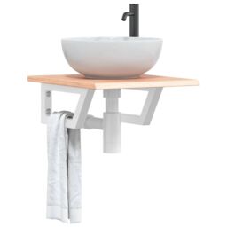 Berkfield Home Basin Shelf Wall Mounted Steel & Solid Wood Oak in Brown
