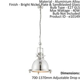 Loops Ceiling Pendant Light Bright Nickel Plate & Sandblasted Glass 40W E27 GLS in Metallics - thumbnail 2