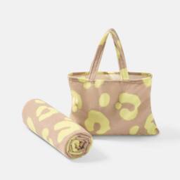 OHS Leopard Beach Towel with Bag Quick Dry Absorbent Travel Spa in Tan - thumbnail 4