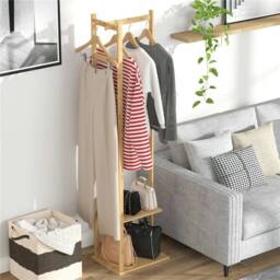 Kelvenix Bamboo Clothing Rack Hall Trees Corner Coat Stand in Brown - thumbnail 5
