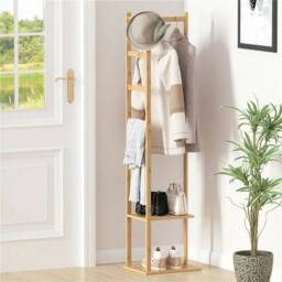 Kelvenix Bamboo Clothing Rack Hall Trees Corner Coat Stand in Brown - thumbnail 4