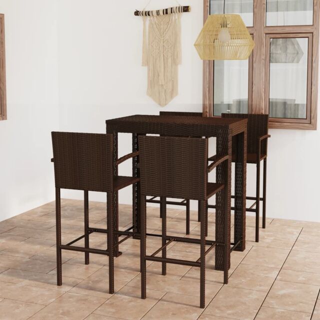 Berkfield Home 5 Piece Outdoor Bar Set with Armrest Poly Rattan Brown - image 1
