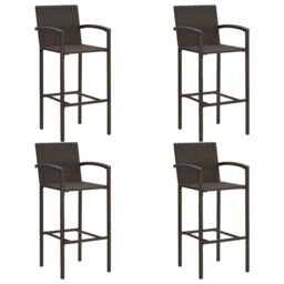 Berkfield Home 5 Piece Outdoor Bar Set with Armrest Poly Rattan Brown - thumbnail 3