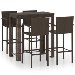 Berkfield Home 5 Piece Outdoor Bar Set with Armrest Poly Rattan Brown - thumbnail 2