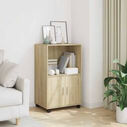 Berkfield Home Rolling¬†Cabinet Sonoma Oak 55x40x91 cm Engineered Wood in Tan - Size: 55 x 40 x 91 cm - thumbnail 2