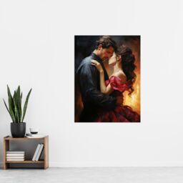 "Artery8 Wall Art Print The Embrace Oil Painting Lovers Passionate Flamenco Dance Bedroom Art Poster in Orange - Size: W24"" x H32""" - thumbnail 4