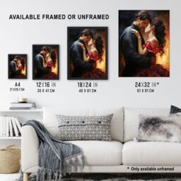"Artery8 Wall Art Print The Embrace Oil Painting Lovers Passionate Flamenco Dance Bedroom Art Poster in Orange - Size: W24"" x H32""" - thumbnail 3