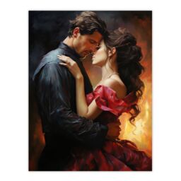 "Artery8 Wall Art Print The Embrace Oil Painting Lovers Passionate Flamenco Dance Bedroom Art Poster in Orange - Size: W24"" x H32""" - thumbnail 1
