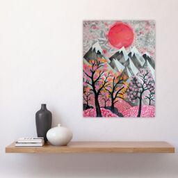 "Artery8 Mountain Snow Peaks Pink Blossom Tree Japanese Wall Art Print - Size: W12"" x H16""" - thumbnail 4