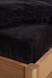 OHS Teddy Fleece Thermal Fitted Bed Sheet in Black - Size: Double Fitted