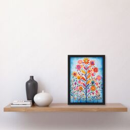 Artery8 Blooming Flowering Plant Pattern Folk Art Watercolour Painting Artwork Framed Wall Art Print A4 in Black - thumbnail 2
