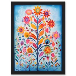 Artery8 Blooming Flowering Plant Pattern Folk Art Watercolour Painting Artwork Framed Wall Art Print A4 in Black - thumbnail 1