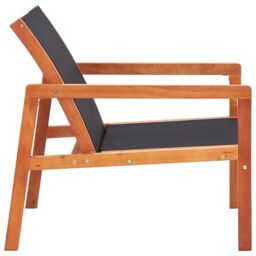 Berkfield Home Garden Lounge Chair Black Solid Eucalyptus Wood & Textilene - thumbnail 3