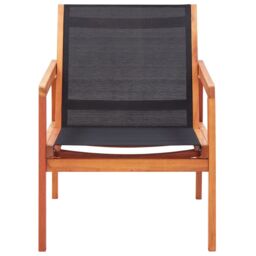 Berkfield Home Garden Lounge Chair Black Solid Eucalyptus Wood & Textilene - thumbnail 2