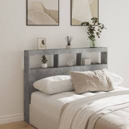 Berkfield Home Headboard Cabinet with LED Concrete Grey 140x17x102 cm - Size: 140 x 17 x 102 cm - thumbnail 2