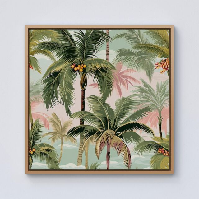Warren Reed - Designer Palm Trees Pattern Framed Canvas in Light Brown - Size: w40 inch x h40 inch - image 1