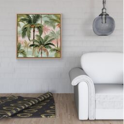 Warren Reed - Designer Palm Trees Pattern Framed Canvas in Light Brown - Size: w40 inch x h40 inch - thumbnail 2
