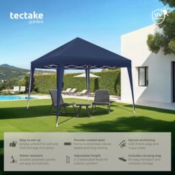 tectake Gazebo Linosa - 3 x 3 m, foldable, water-resistant, UV protection in Blue - Size: Large - thumbnail 2