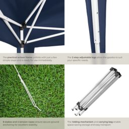 tectake Gazebo Linosa - 3 x 3 m, foldable, water-resistant, UV protection in Blue - Size: Large - thumbnail 5