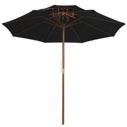Berkfield Home Double Decker Parasol with Wooden Pole Black 270 cm