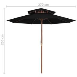 Berkfield Home Double Decker Parasol with Wooden Pole Black 270 cm - thumbnail 6